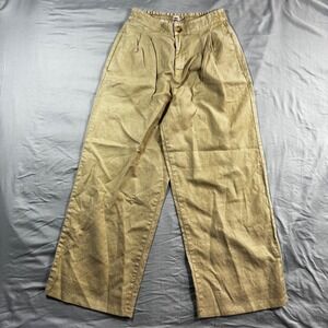 Faherty Linen Blend Wide Leg High Waisted Pleated Pull-On Pants Tan Women's 4